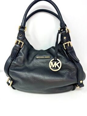 Michael Kors Bedford Large Black Pebbled Leather Hobo Shoulder Bag - Excellent!
